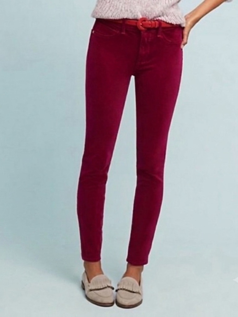 Anthropologie| Pilcro| Corduroy High-Rise Skinny Ankle Jeans in Raspberry Sz 26